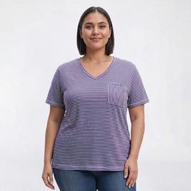 Plus Size Hasting & Smith Short Sleeve Stripe Pocket V Neck Tee