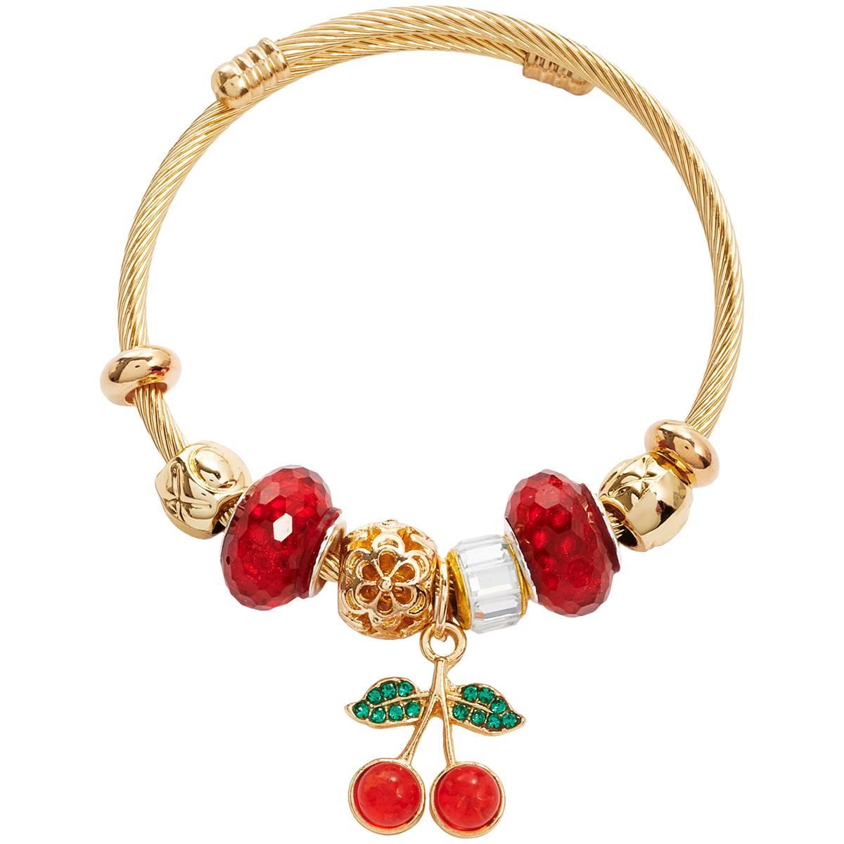 Ashley Gold Plated Charm Bracelet w/ Beads & Cherry Charm