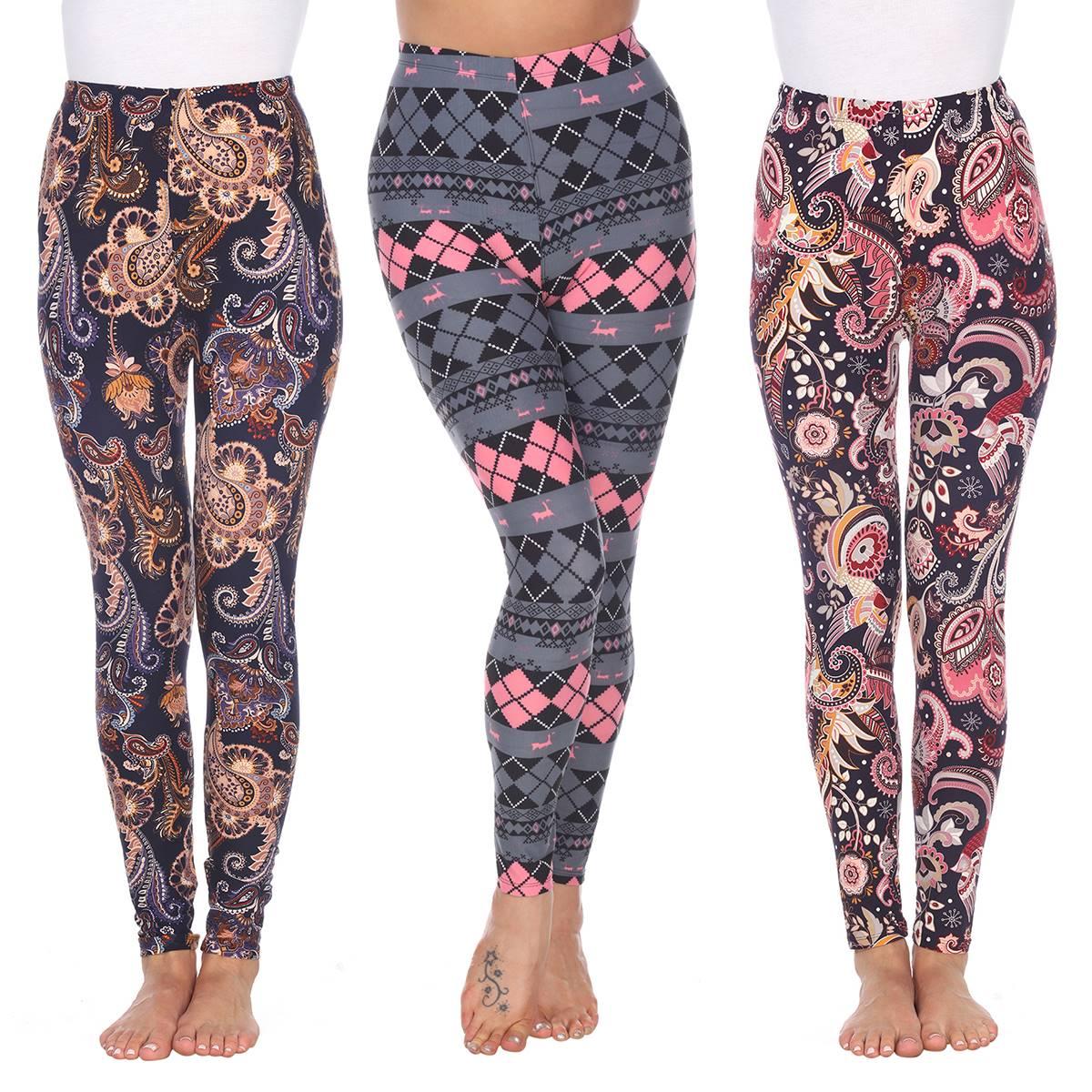 Womens White Mark 3 Pack Diamond And Paisley Leggings