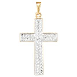 Gold Classics(tm) Two-Tone Polished & Diamond Cut Cross Pendant