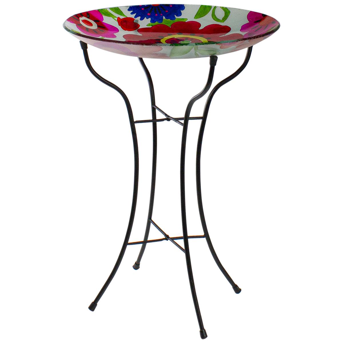 Northlight Seasonal 18in. Summer Flowers Painted Glass Bird Bath