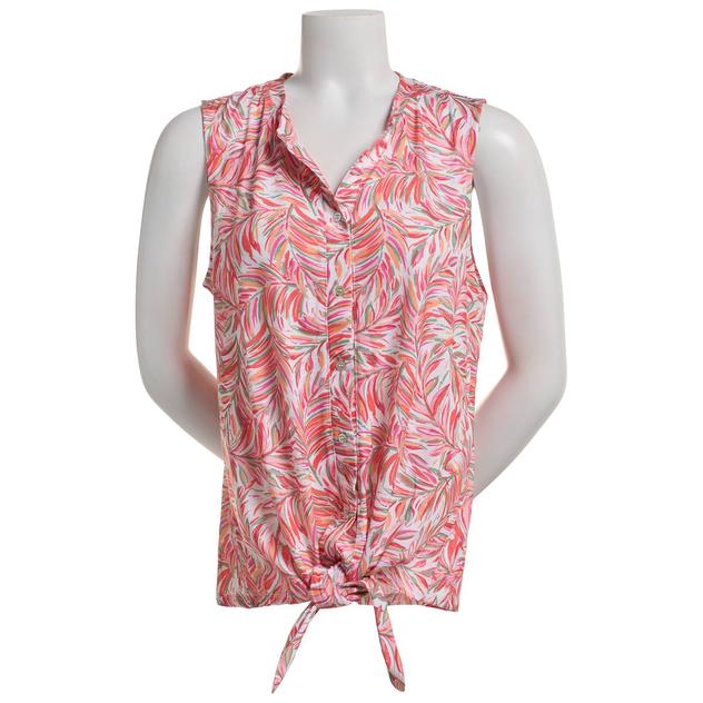 Womens Emily Daniels Sleeveless Tie Front Tropical Leaf Blouse