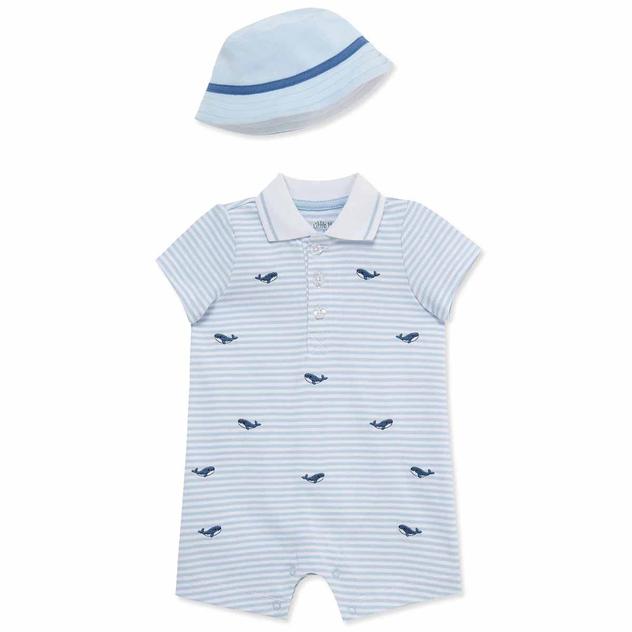 Baby Boy (3-12M) Little Me® Striped Whale Romper w/ Hat