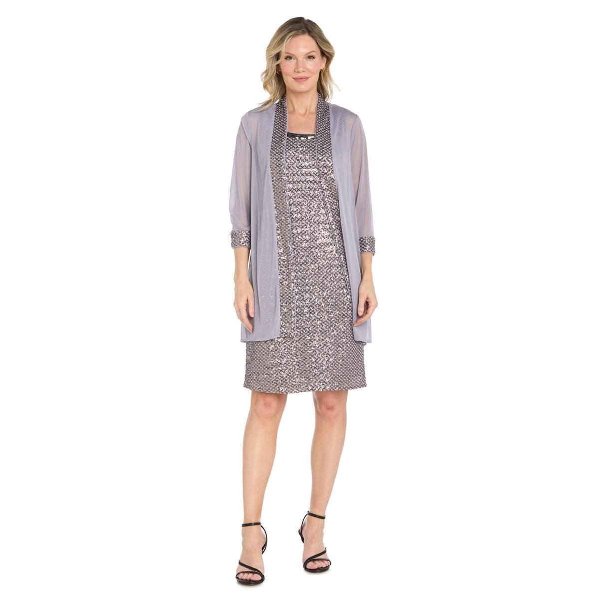 Womens R&M Richards Sheer Sparkle Jacket Dress
