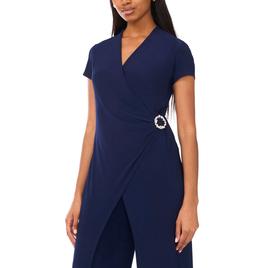 Womens MSK Short Sleeve Wrap Jumpsuit with Rhinestone Buckle