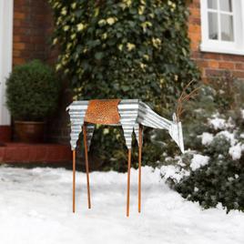 Alpine Metal Rustic Grazing Reindeer Christmas Décor
