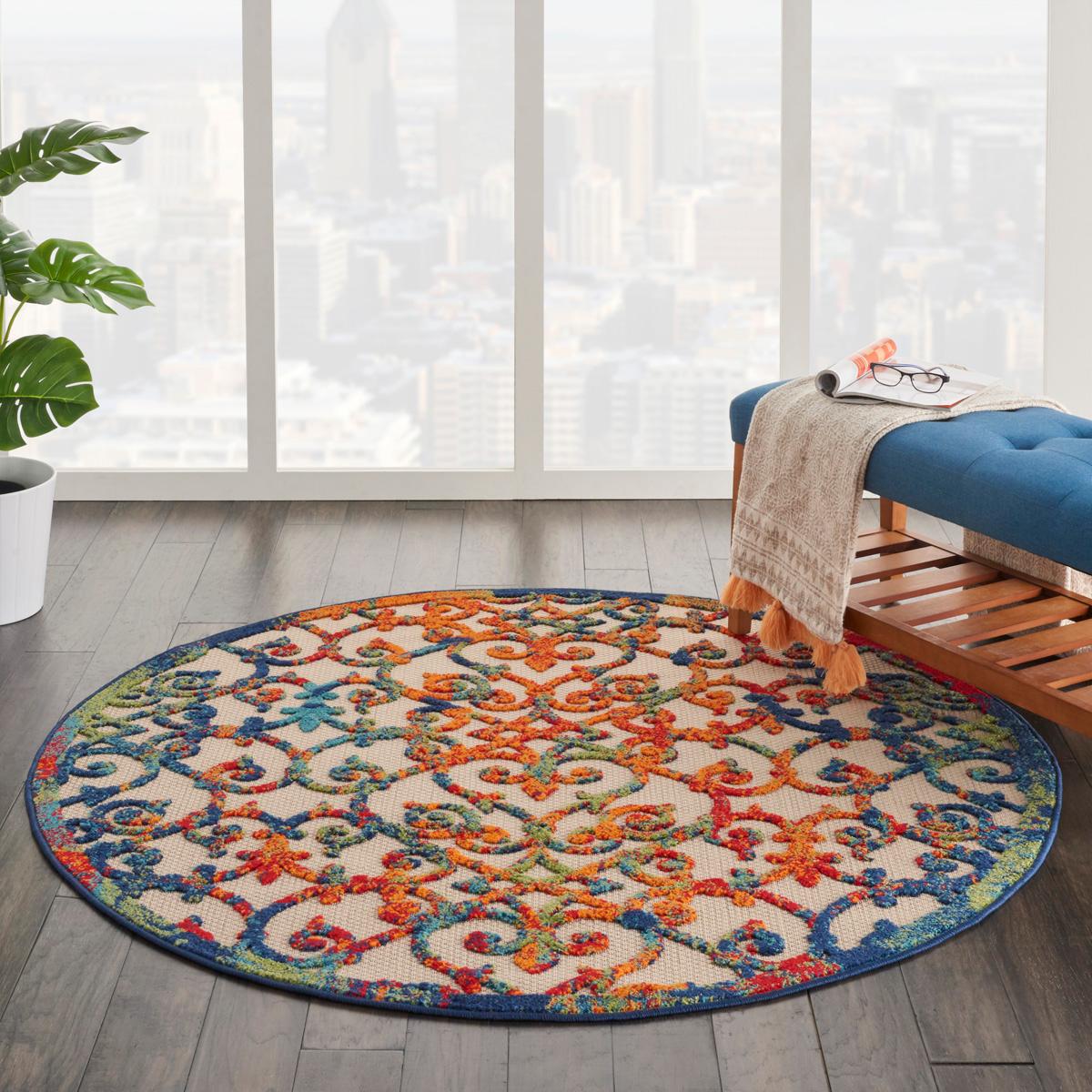 Nourison Aloha Scroll Contemporary Round Rug