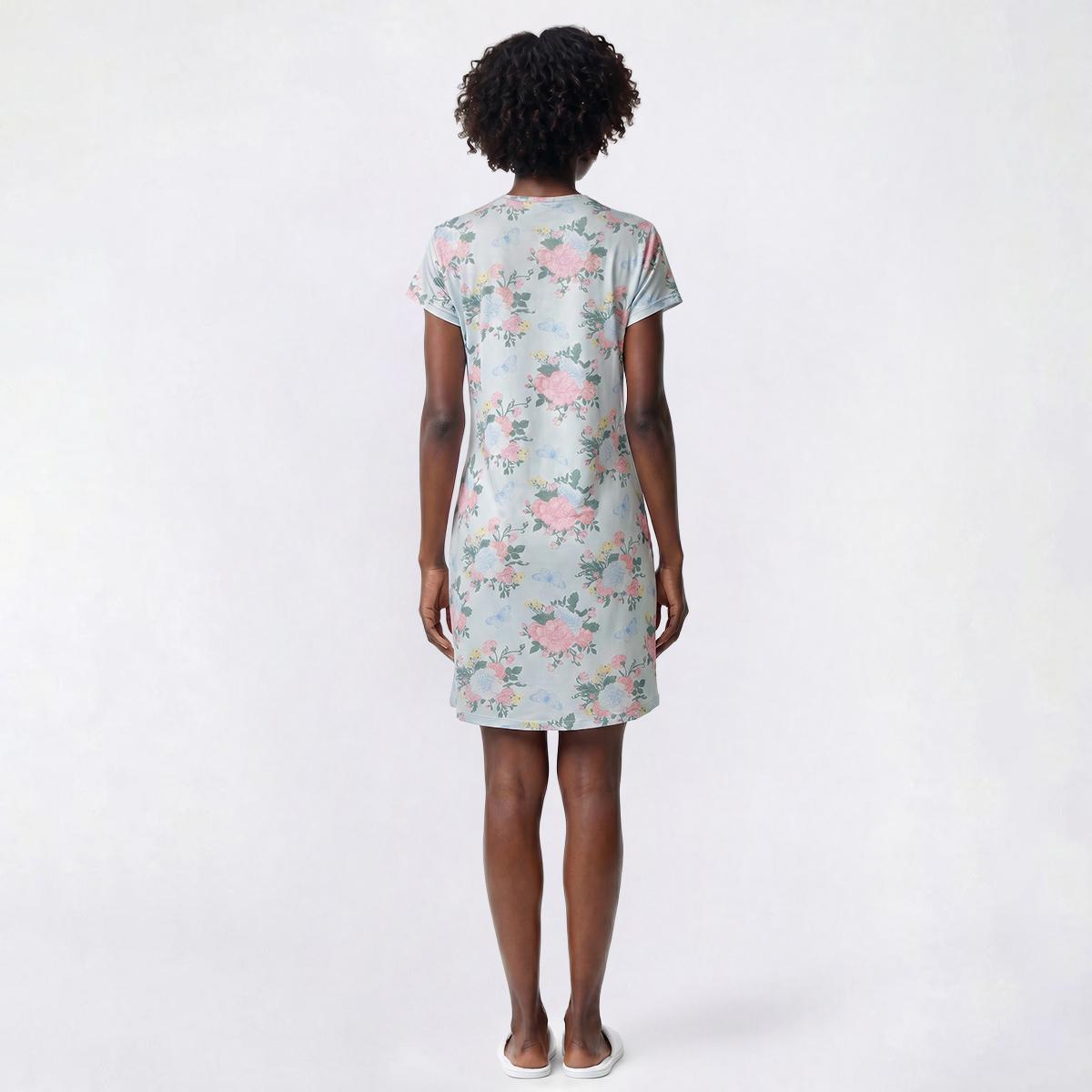 Womens Charmour Short Sleeve Floral Lace Trim Nightshirt