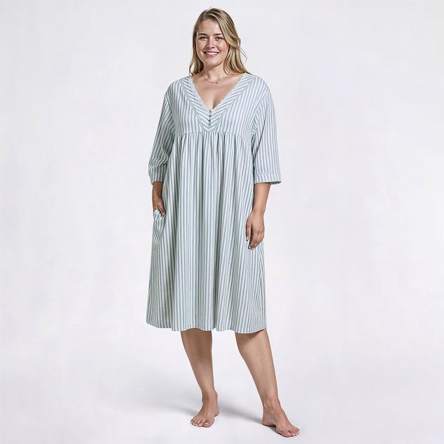 Plus Size Sophia by René Rofé® Striped Lace Trim Nightgown