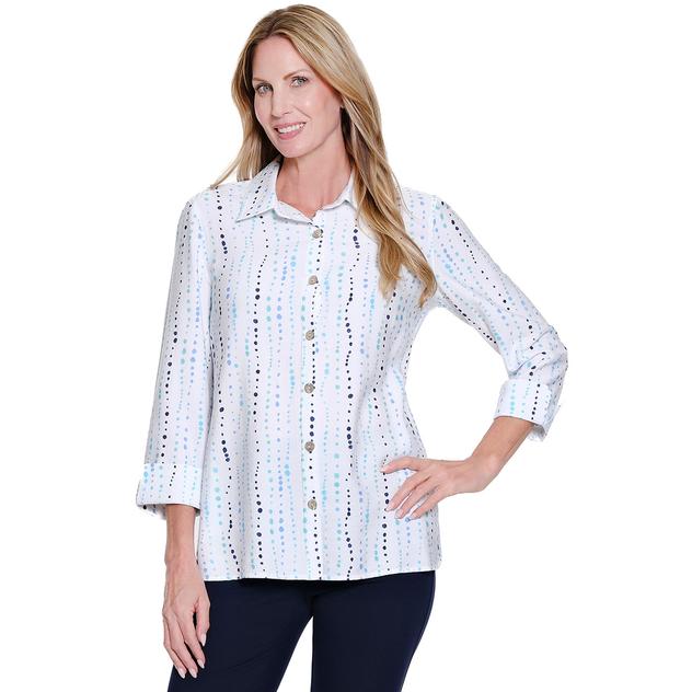 Petite Multiples 3/4 Sleeve Dot Stripe Casual Button Down