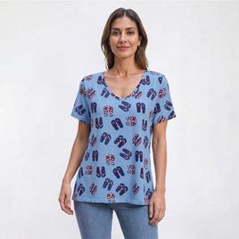 Womens Runway Ready Short Sleeve Flip Flops V-Neck Tee