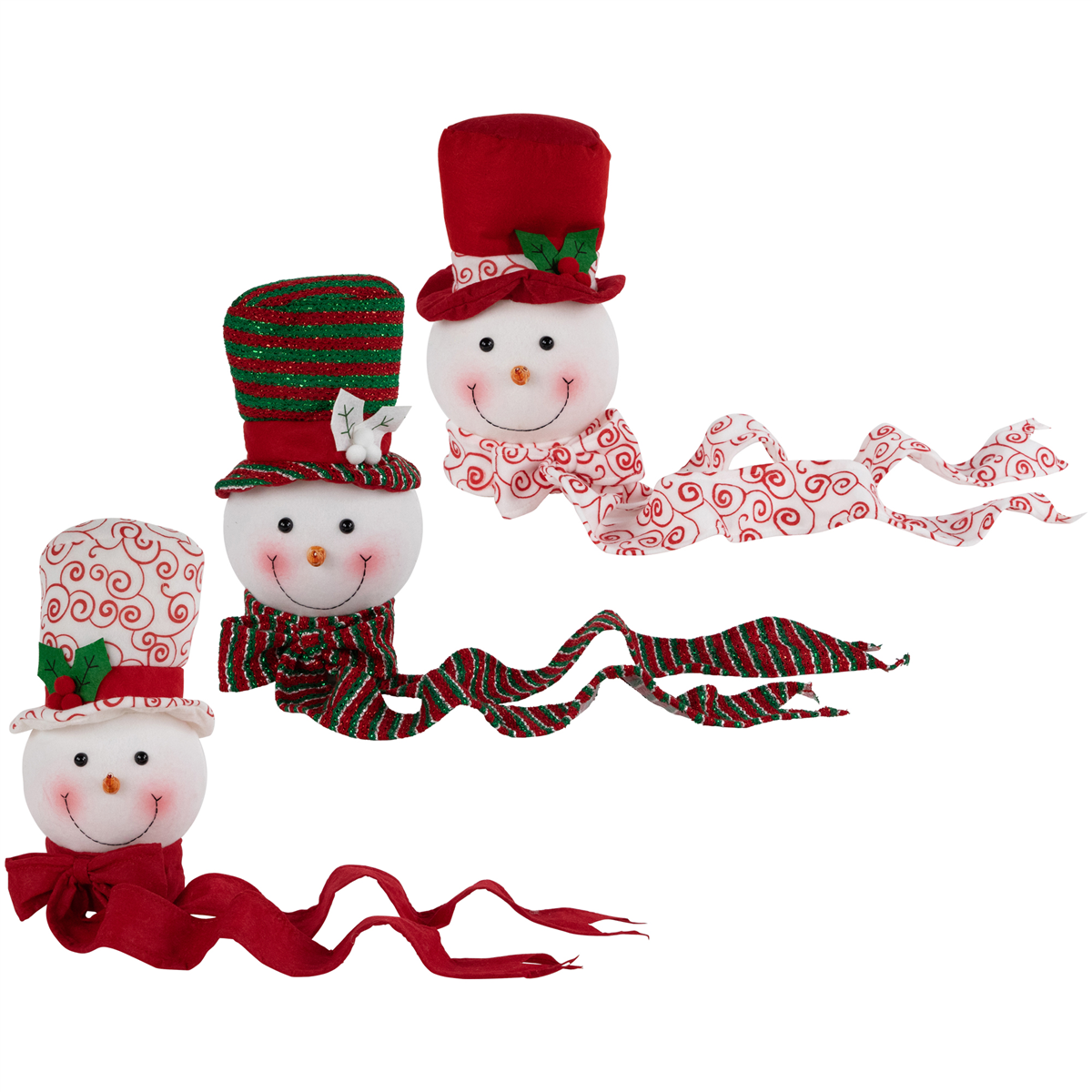 Northlight Plush Snowmen in Hats Christmas Ornaments - Set of 3
