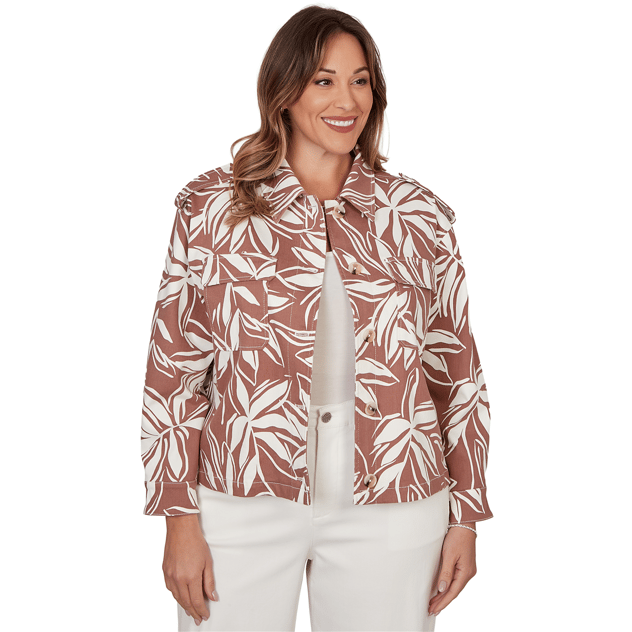 Plus Size Skye’s the Limit Blooming Pastels Leaf Denim Jacket