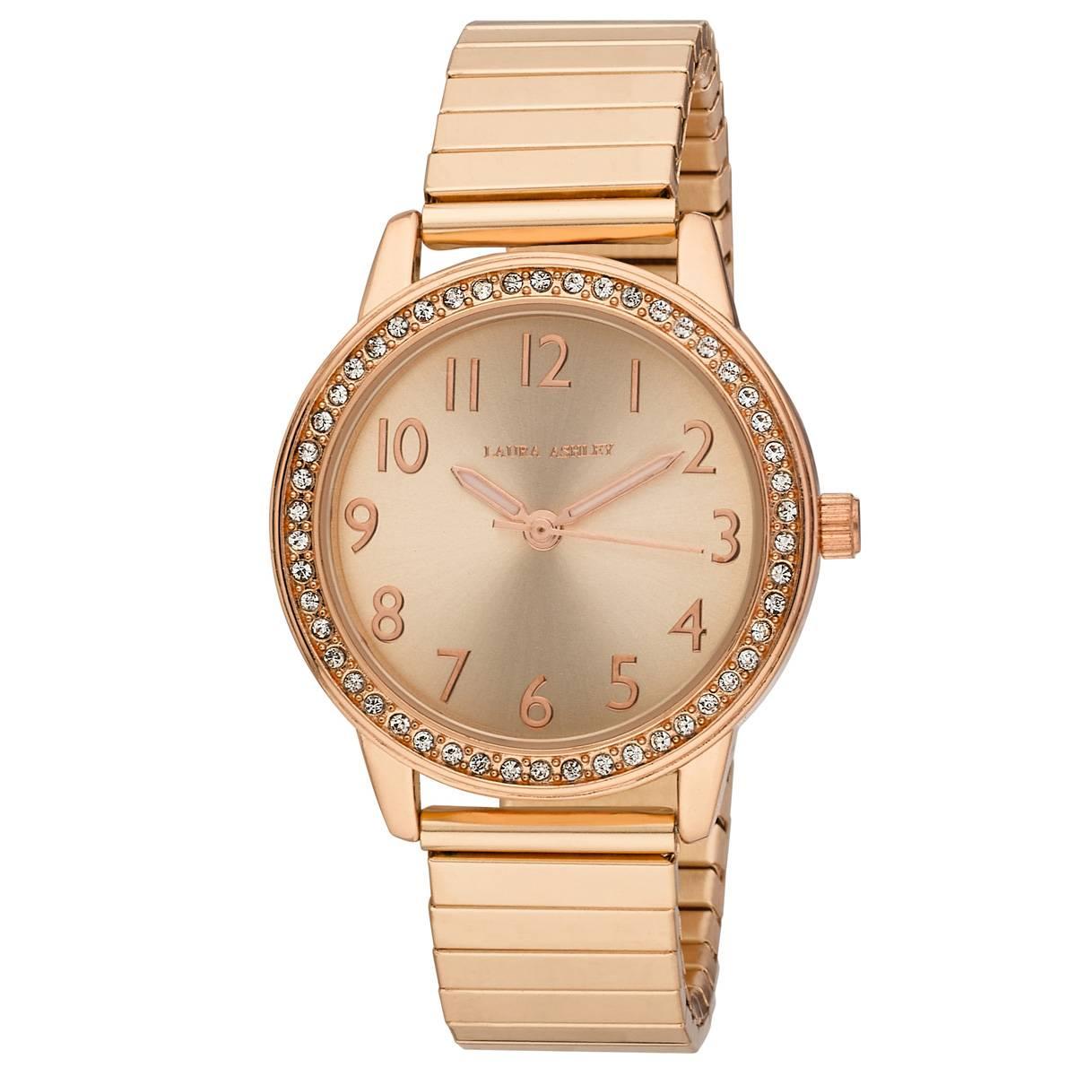 Womens Laura Ashley(R) Rose Gold Stone Bezel Watch - LA2053RG