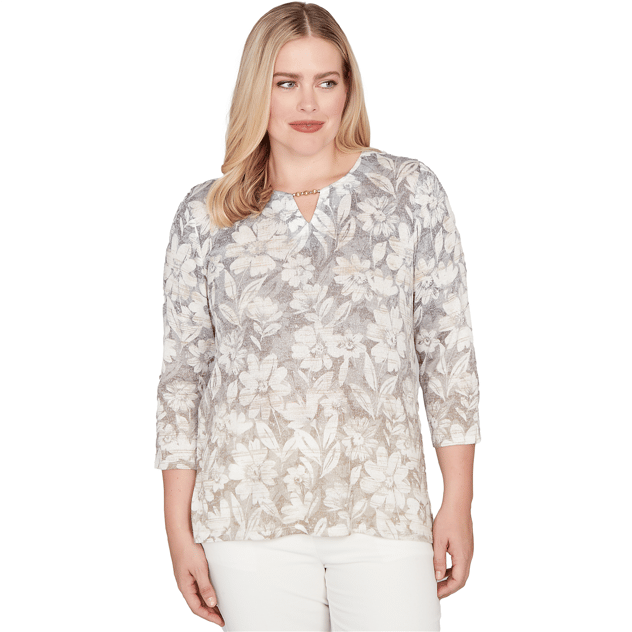 Petite Alfred Dunner Vienna Floral Ombre Keyhole Neck Blouse