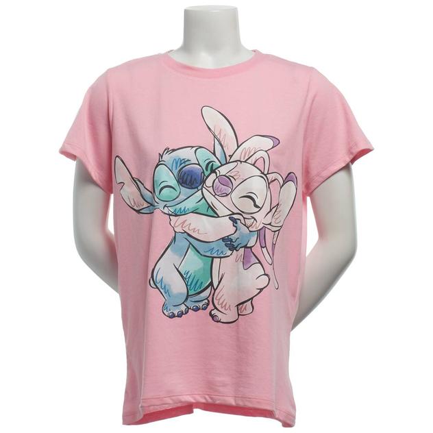 Juniors Freeze Watercolor Stitch and Angel Hugging Graphic Tee