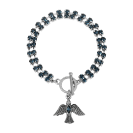 Symbols of Faith Silver Tone 2-Row Crystal Dove Charm Bracelet