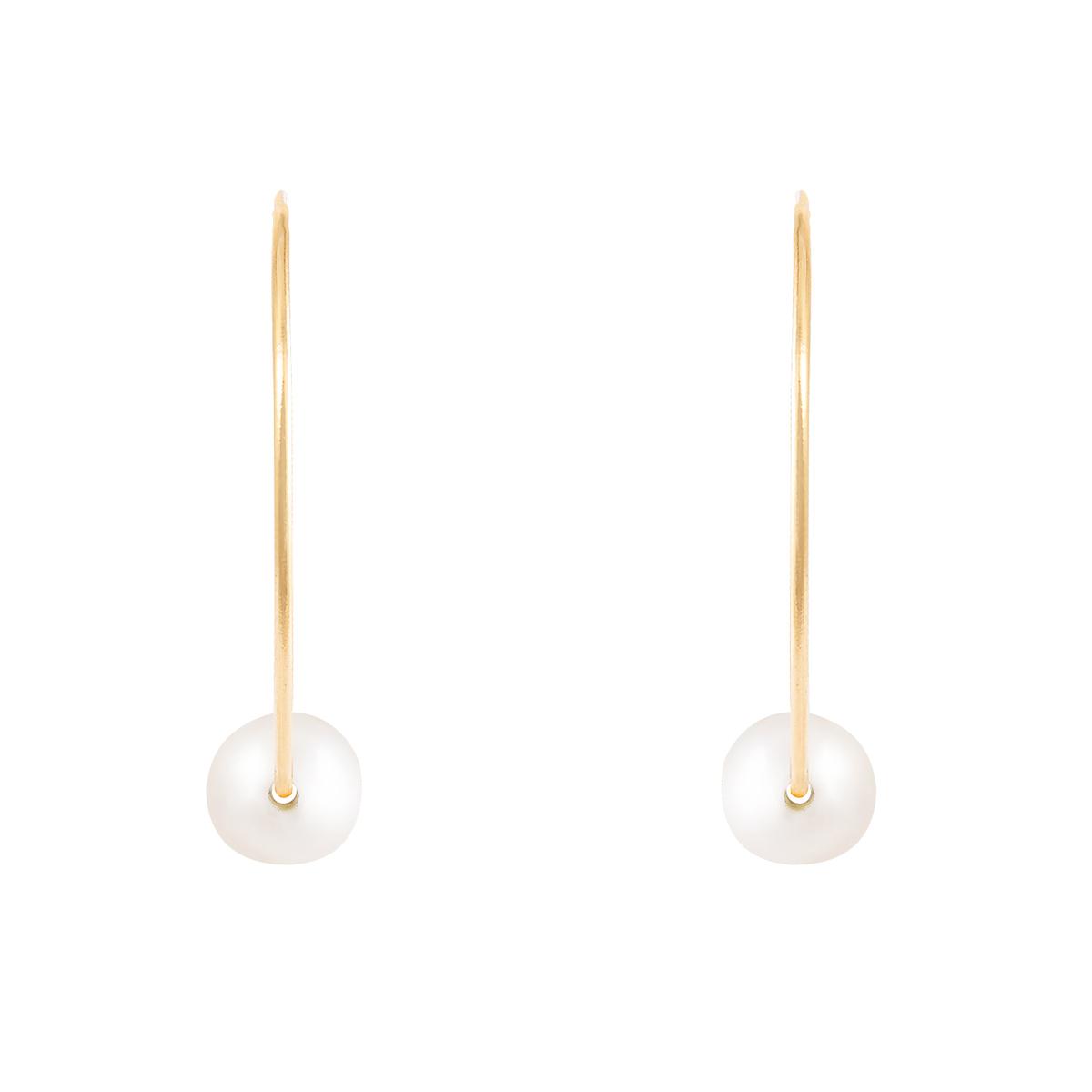 Splendid Pearls 14kt. Gold 25mm Pearl Hoop Earrings