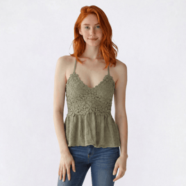 Juniors Derek Heart Pucker Knit Floral Lace Bodice Halter Top