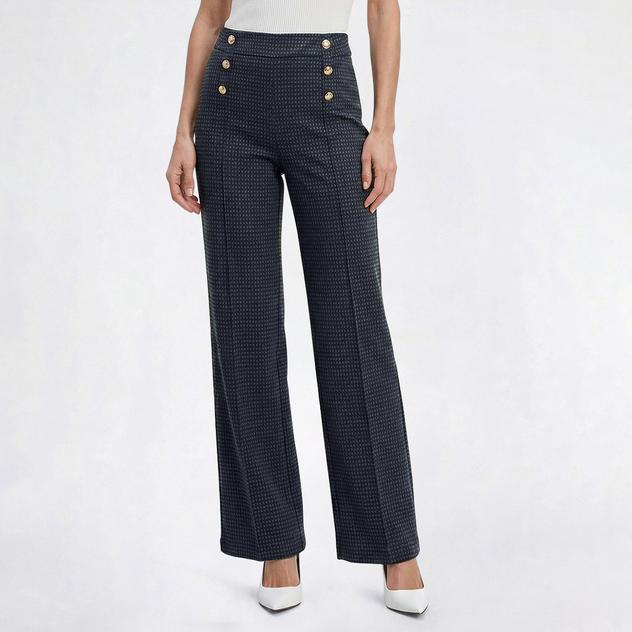 Womens Zac & Rachel Pull-On Sailor Button Compression Flare Pants