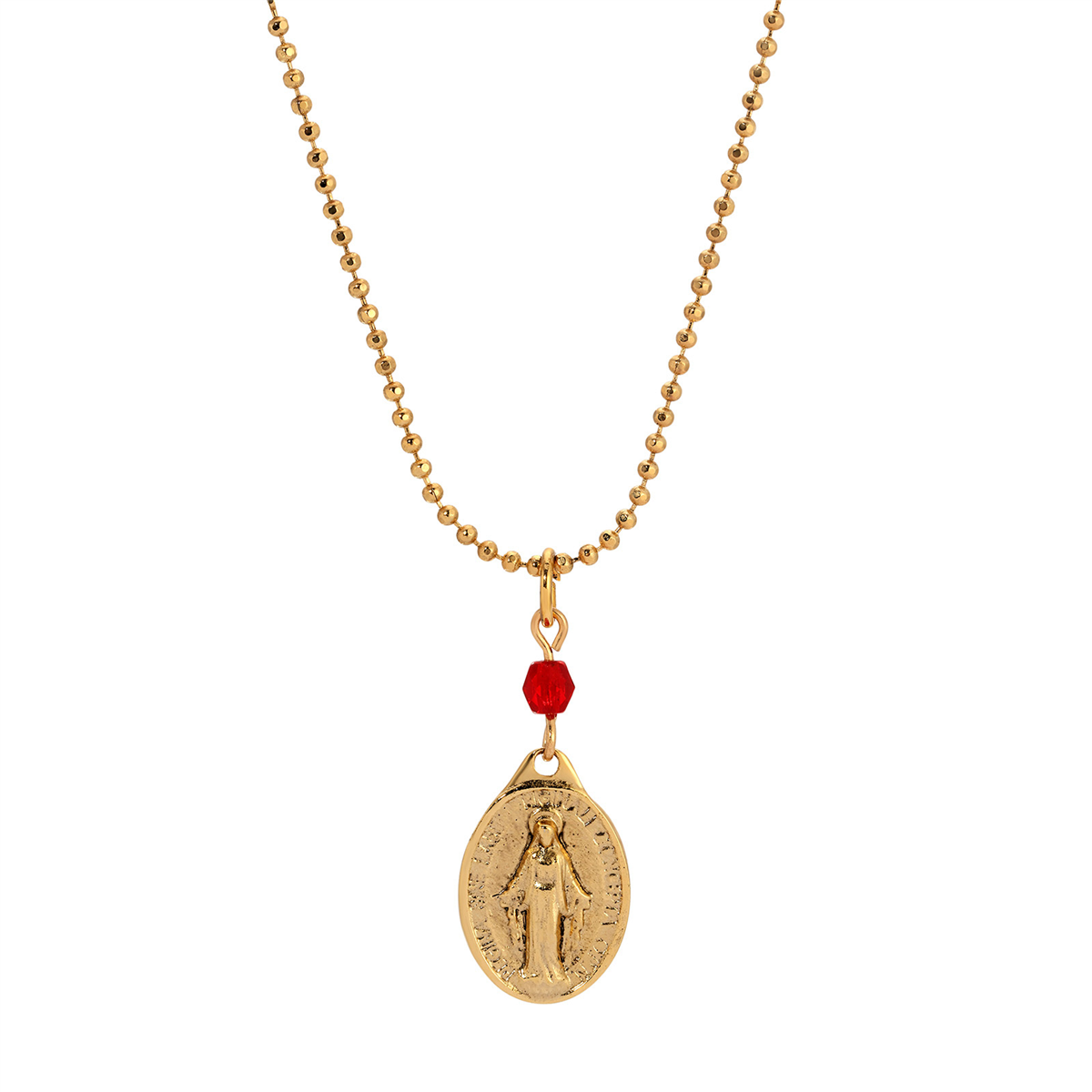Symbols of Faith Oval Miraculous Medal Charm Bead Necklace