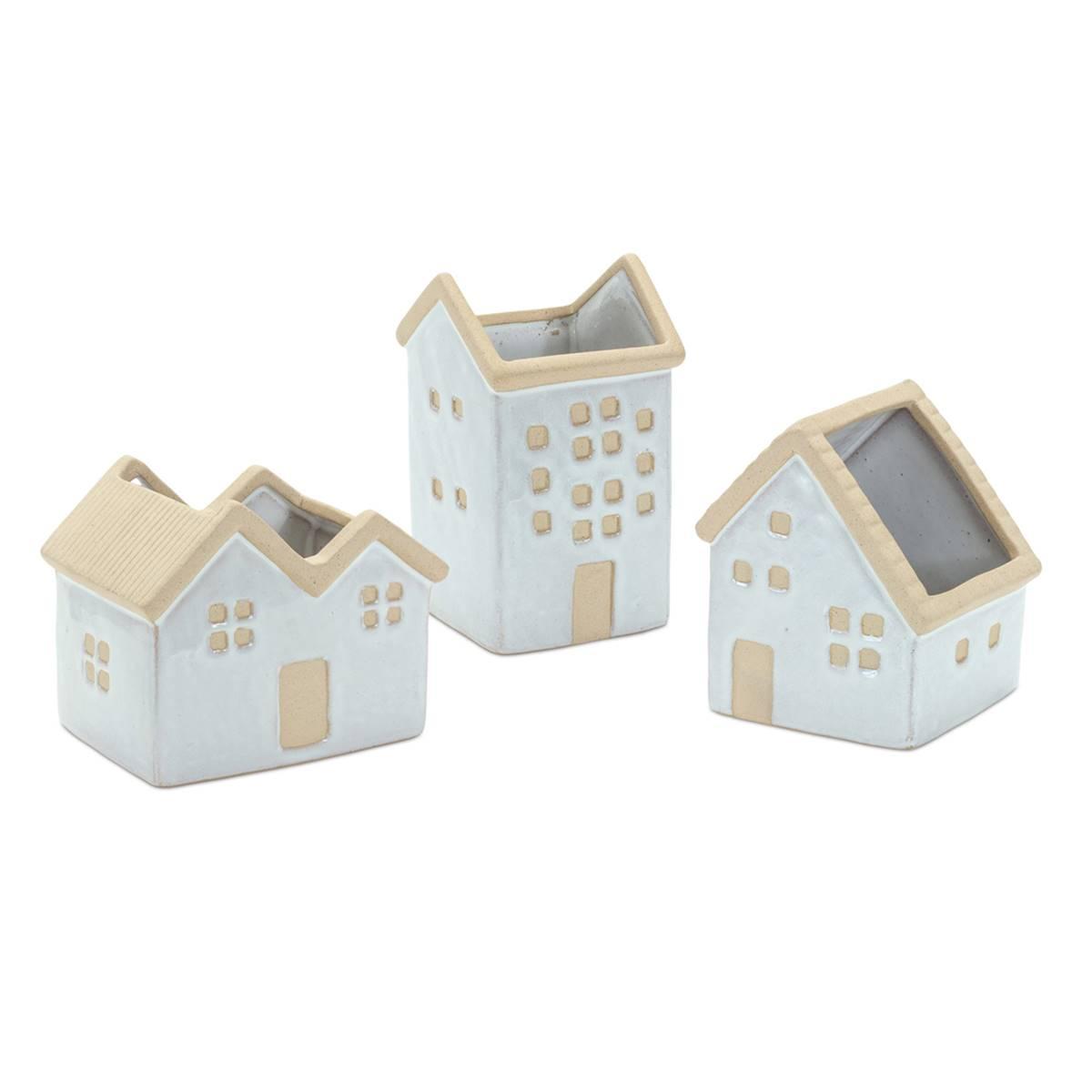Melrose Neutral Porcelain House Planter - Set of 3