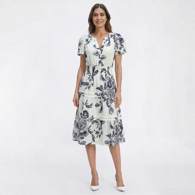 Womens Mlle Gabrielle Short Sleeve Floral Tier Pleat Midi Dress