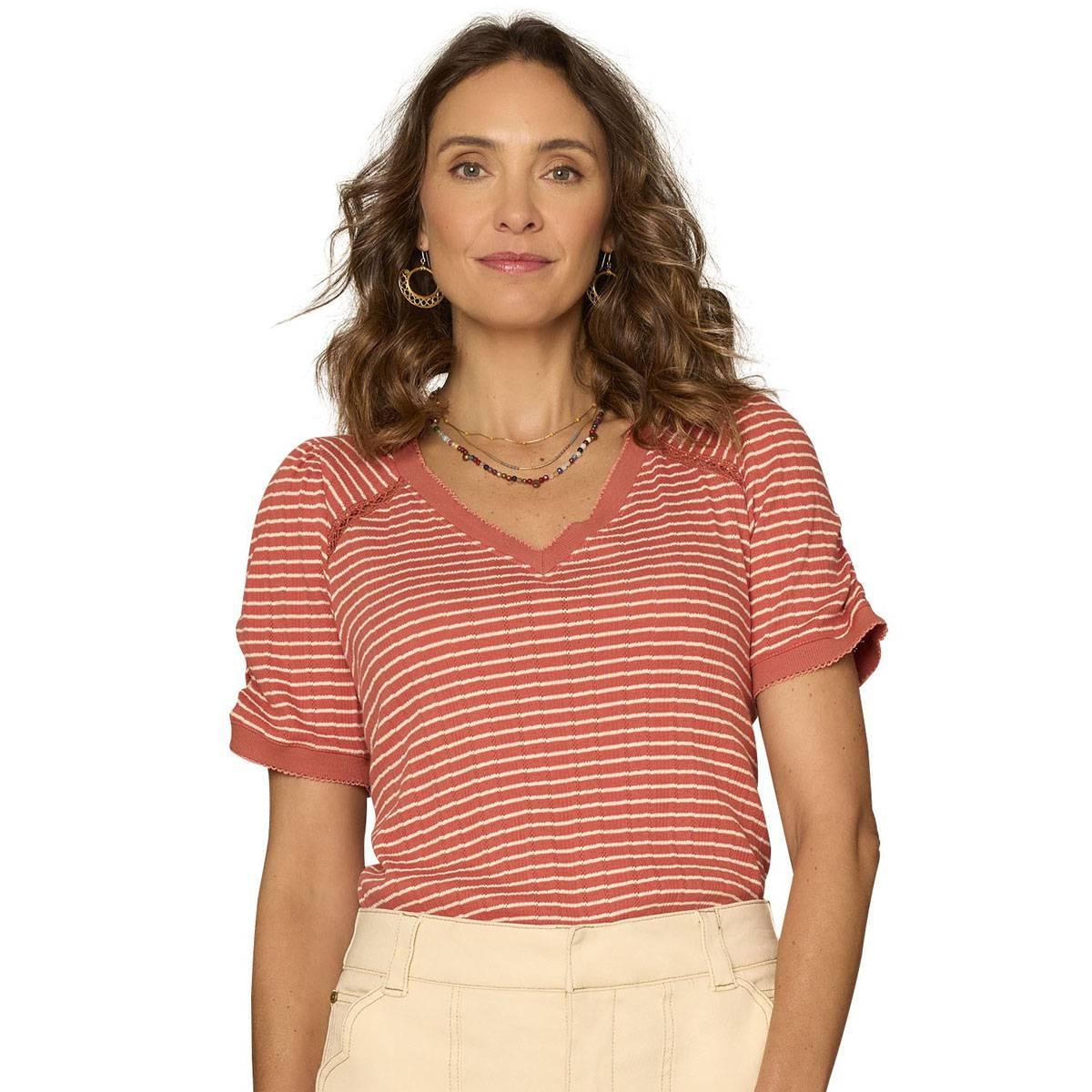 Petites Democracy Elbw Puff Slv Picot Vnk Knit Top Crcht D
