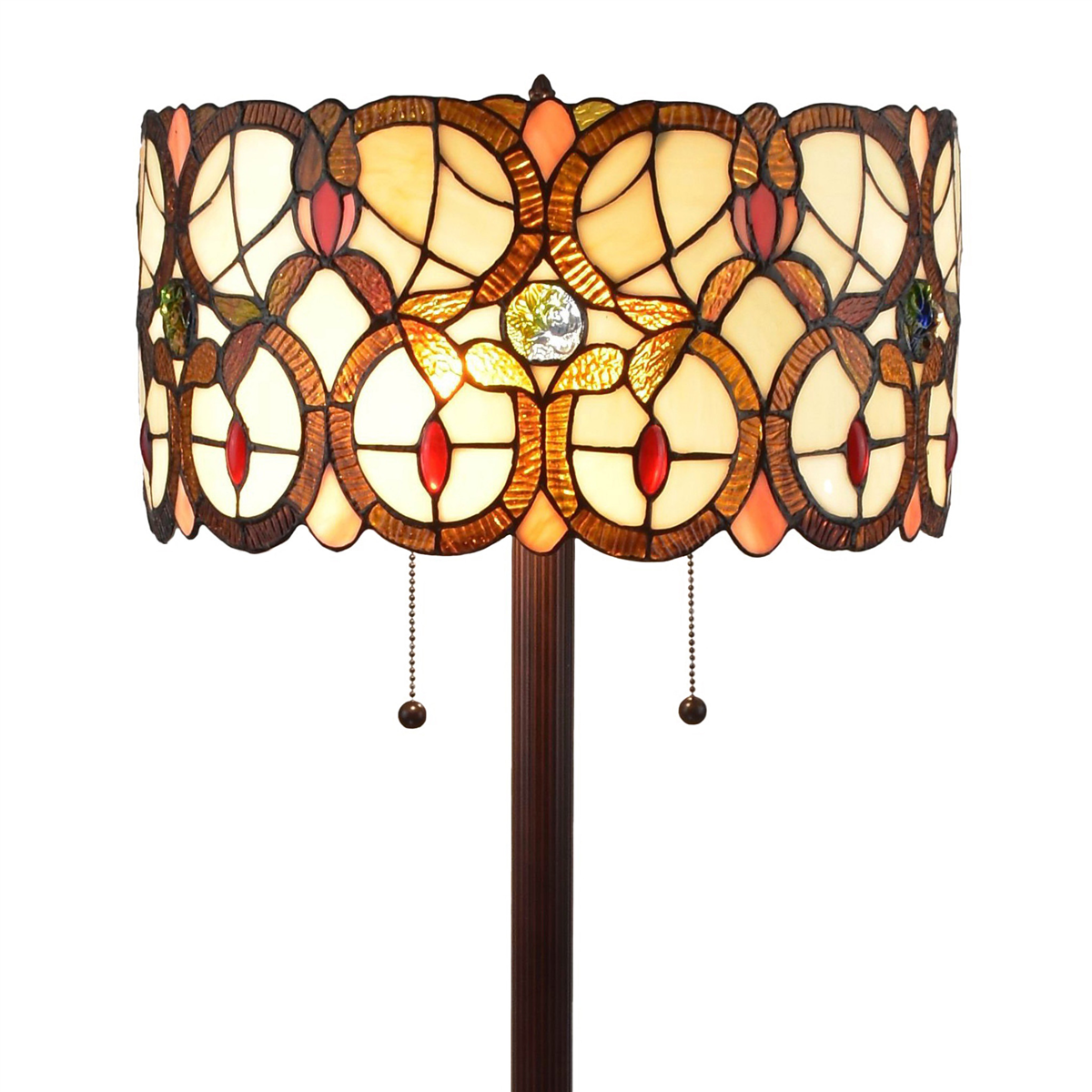 HomeRoots 63in. Beige Torchiere Floor Lamp With Glass Drum Shade