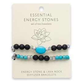Turquoise & Black Lava Beaded 2pc. Stretch Bracelet Set