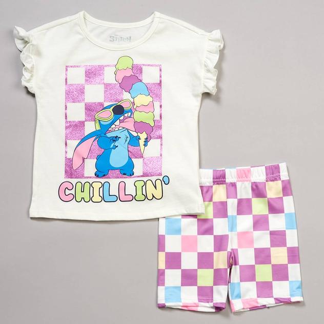 Girls (4-6x) Disney Stitch Short Sleeve Ice Cream Tee & Short Set