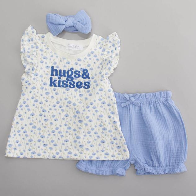 Toddler Girl René Rofé® 3pc. Hugs & Kisses Floral Top/Shorts Set