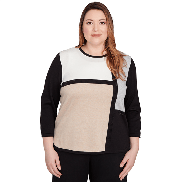 Plus Size Alfred Dunner Classics Embellish Color Block Sweater