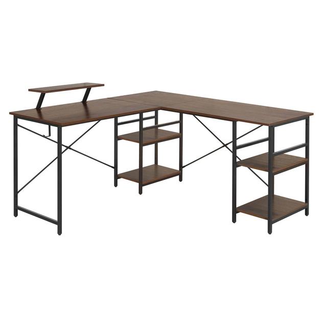 Techni Mobili L-Shape Industrial Desk w/ Storage Shelves