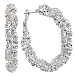 Silver-Tone Twisted Crystal Hoop Earrings
