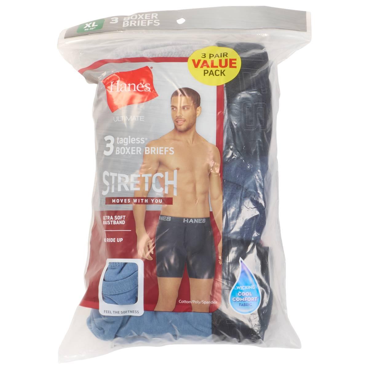 Mens Hanes Ultra Cotton Stretch Boxer Briefs - Grey/Blue