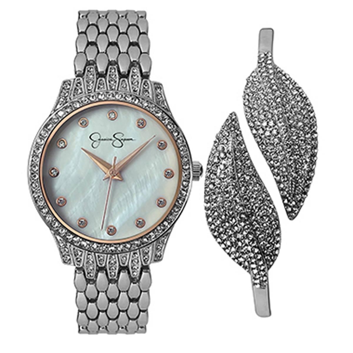 Jessica Simpson Silver-Tone Watch &amp; Bracelet Set - JSB8008SL