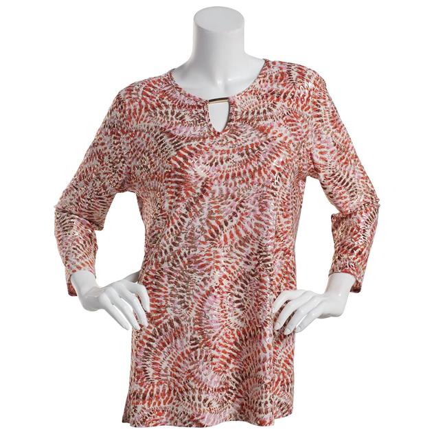 Plus Size Emily Daniels 3/4 Sleeve Foil Bar Neck Knit Tunic