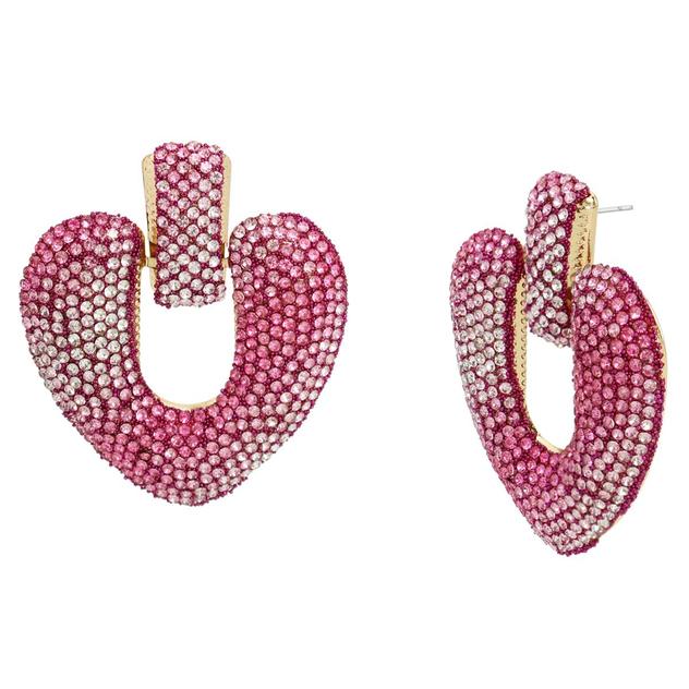 Steve Madden Pavé Heart Doorknocker Drop Earrings - Pink