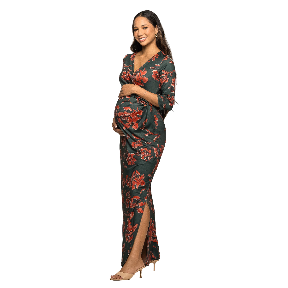Womens 24/7 Comfort Apparel Floral Maternity Maxi Dress