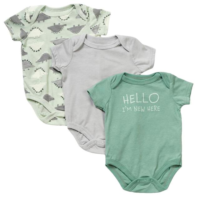 Baby Boy (NB-9M) Mini Hop 3pk. Short Sleeve Dino Hello Bodysuits
