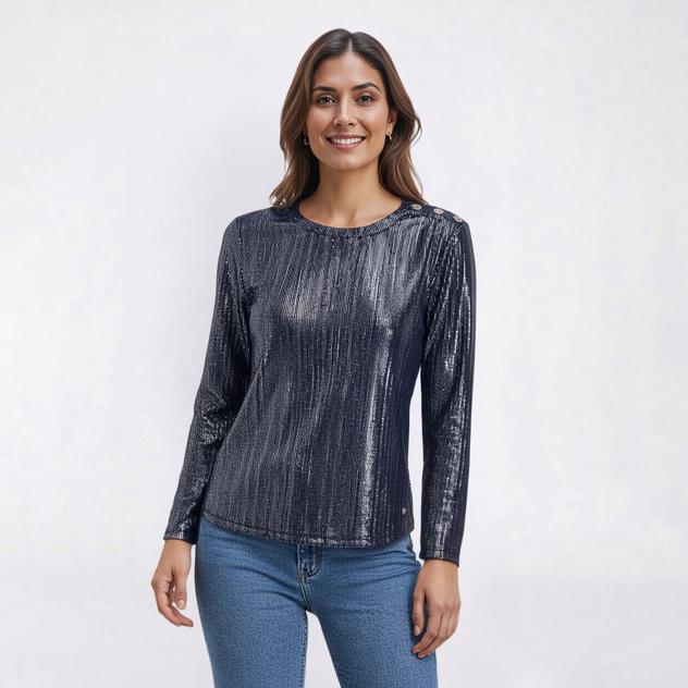 Womens Tommy Hilfiger Long Sleeve Shine Rib Knit Blouse