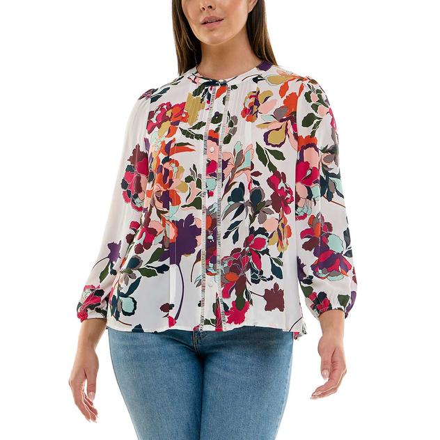 Womens Zac & Rachel 3/4 Sleeve Floral Pleated Floral Blouse