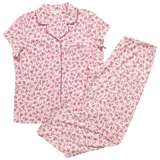 Womens Laura Ashley® Cotton Blend Tossed Roses Pajama Set