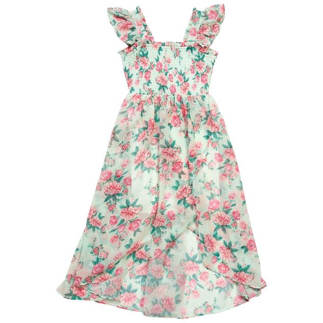 Girls (7-14) Rare Editions Flutter Cuff Hi Lo Floral Dress
