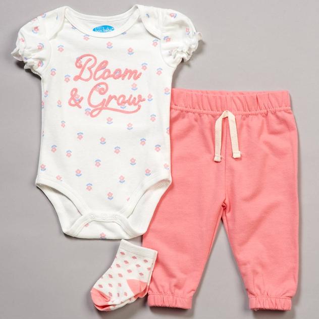 Baby Girl (NB-9M) bon bébé® 3pc. Floral Bodysuit & Pants Set
