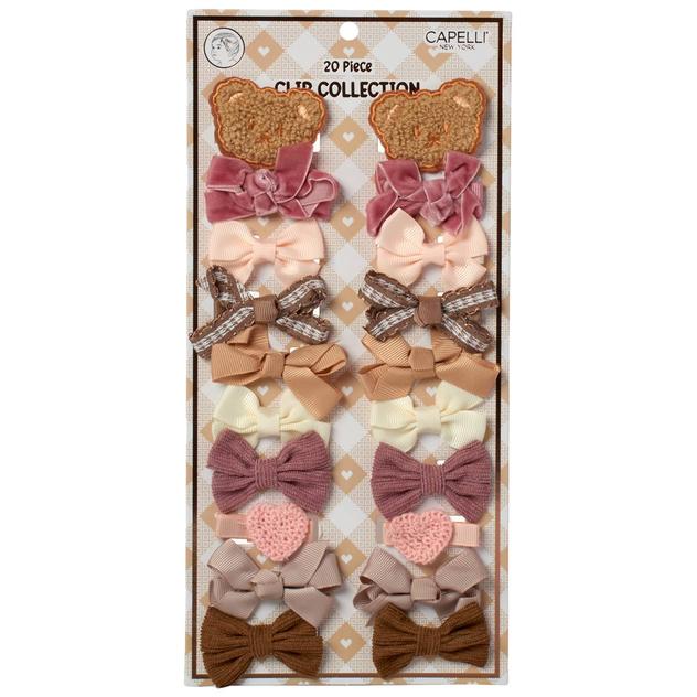 Baby Girl Capelli® New York 20pc. Teddy Bear & Bow Hair Clip Set