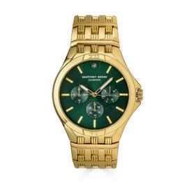 Mens Geoffrey Beene(R) Gold/Green Diamond Bracelet Watch-GBA0014GD
