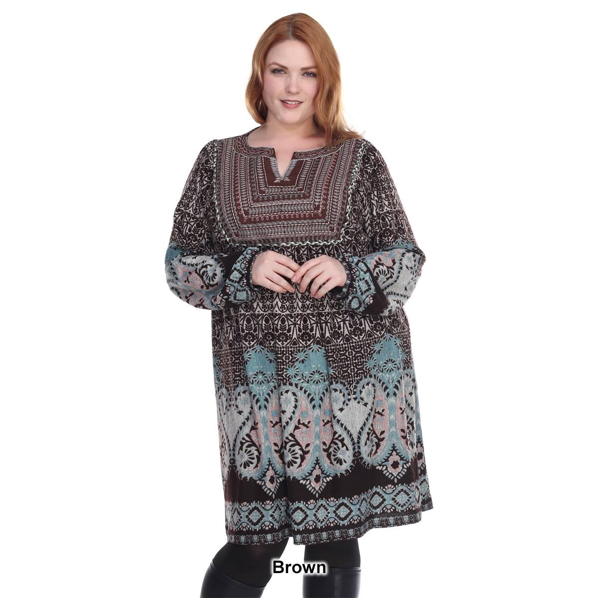 Plus Size White Mark Phebe Embroidered Sweater Dress
