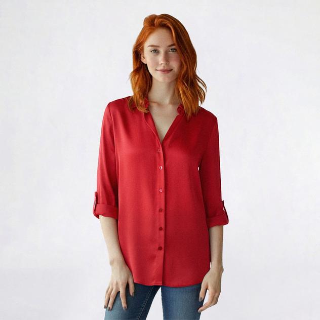 Juniors A. Byer Oversized Button Front Satin Portofino Blouse